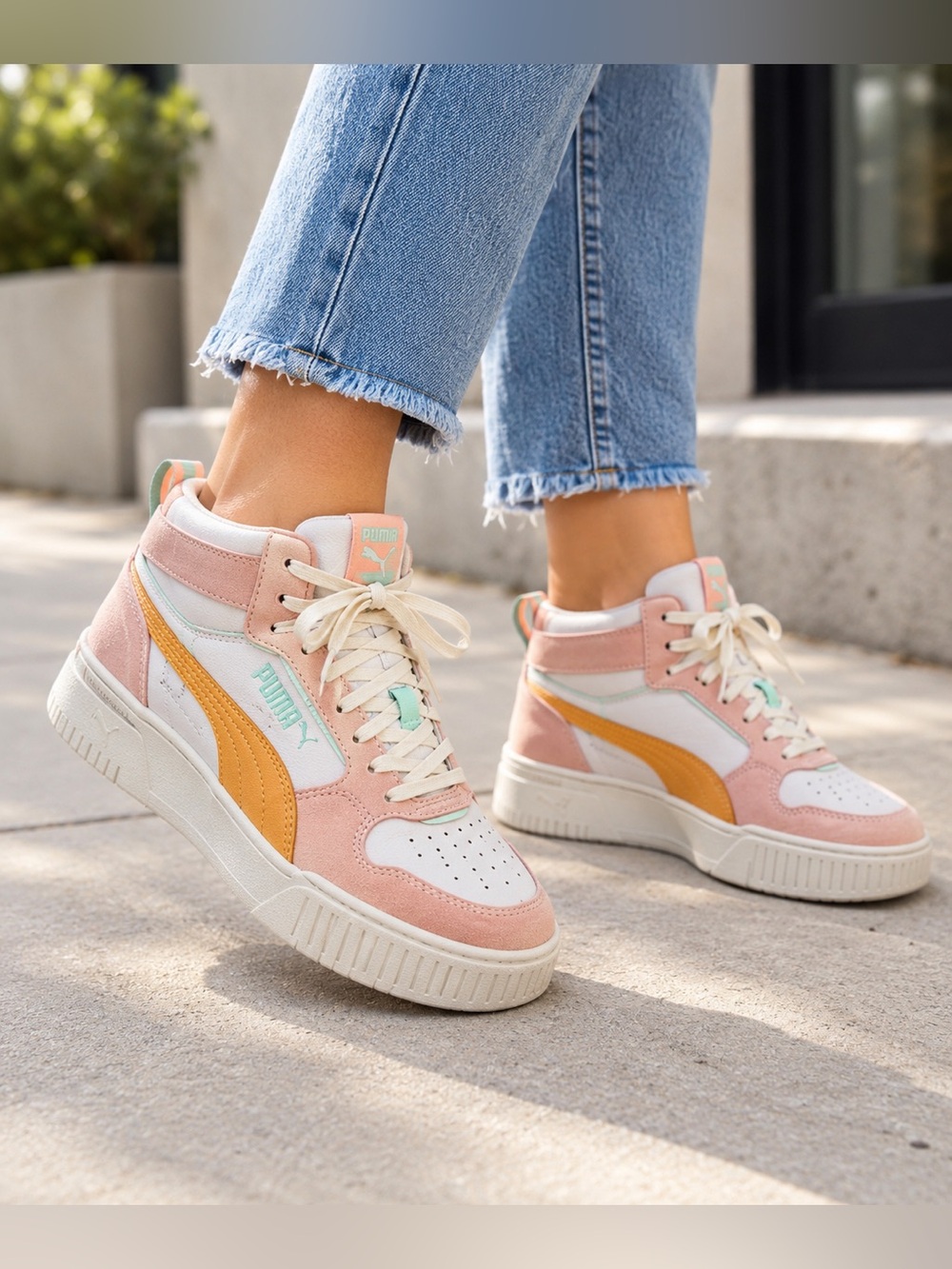 PUMA Karmen Rebelle Mid Jr Girls Sneakers Size 4.5 Pink Orange 388729-07